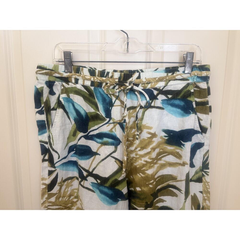Chico’s Wide Leg Linen Size 1 Floral Tropical Pull On Pant Green Blue - Picture 3 of 4